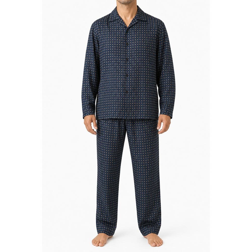 Robert Louis Mens Silk Blend Pajama Lounge Set Navy XL
